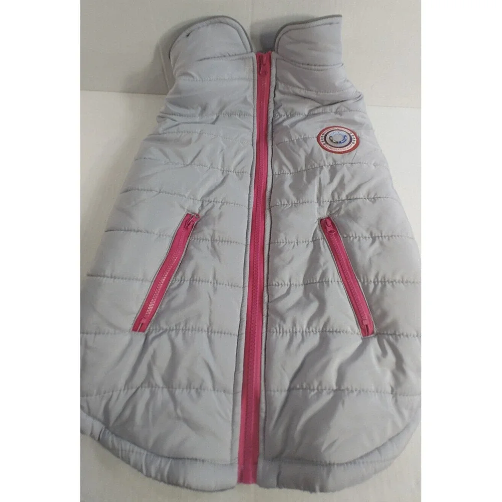 Winter Dog Down Jacket Size L Pet Warm Coat Clothes Zipper Grey Pink Set